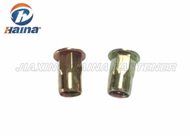 เหล็กกล้าคาร์บอน 4.8 6.8 ครึ่ง Hex สีเหลืองสังกะสีชุบตาบอด Rivets Nuts
